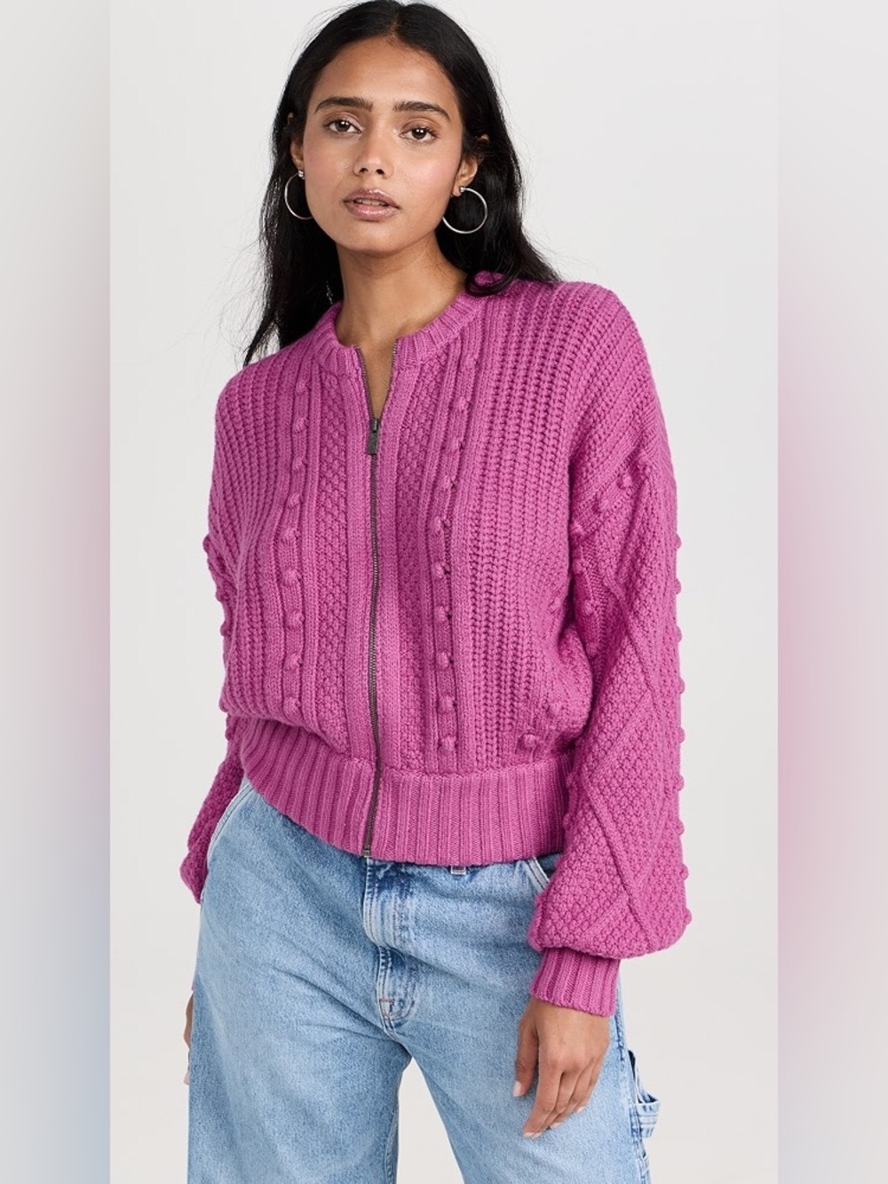 Splendid Katie Bobble Cable-Knit Zip Cardigan